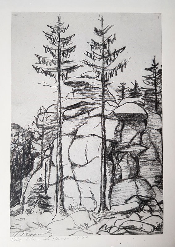 Im Harz, der Schierker Feuerstein - Kohle auf Papier