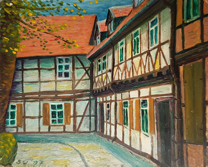 An der Schönen Ecke in Wernigerode - Öl auf Hartfaser